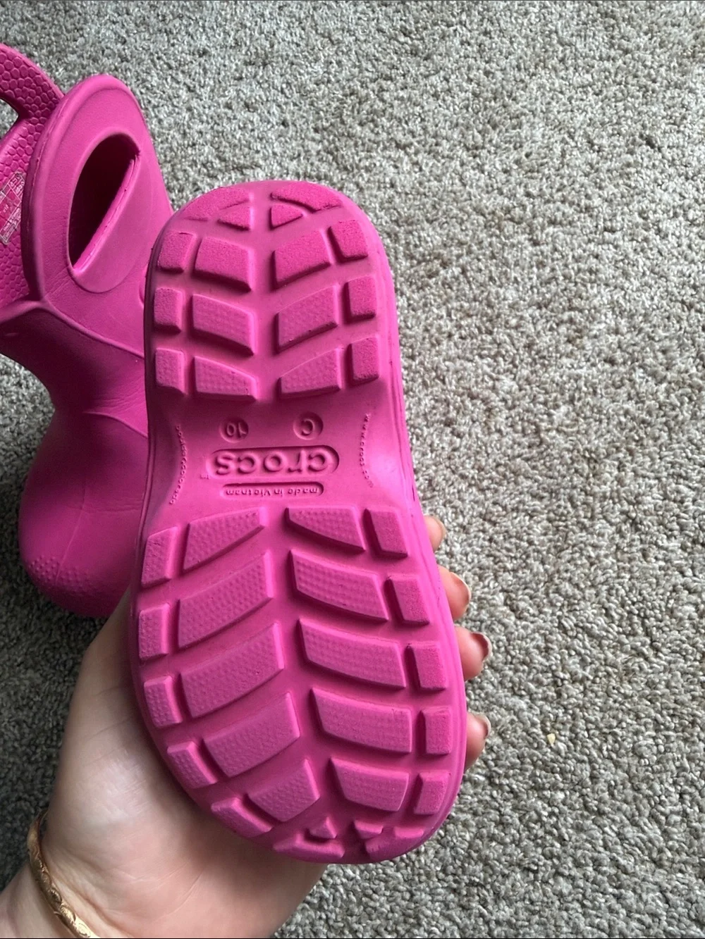 CROCS Kids' Hot Pink Pull-On Rain Boots with Handles size 10 girls